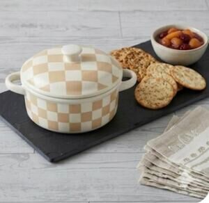 New La Cucina 2-Piece Checkered Mini Brie Baker Set & Spreader Gift Set